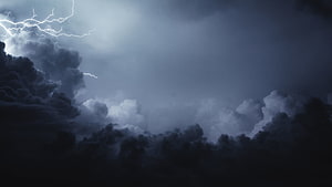Dramatic Night Storm With Bright Lightning Bolts Splitting Dark Clouds HD wallpaper