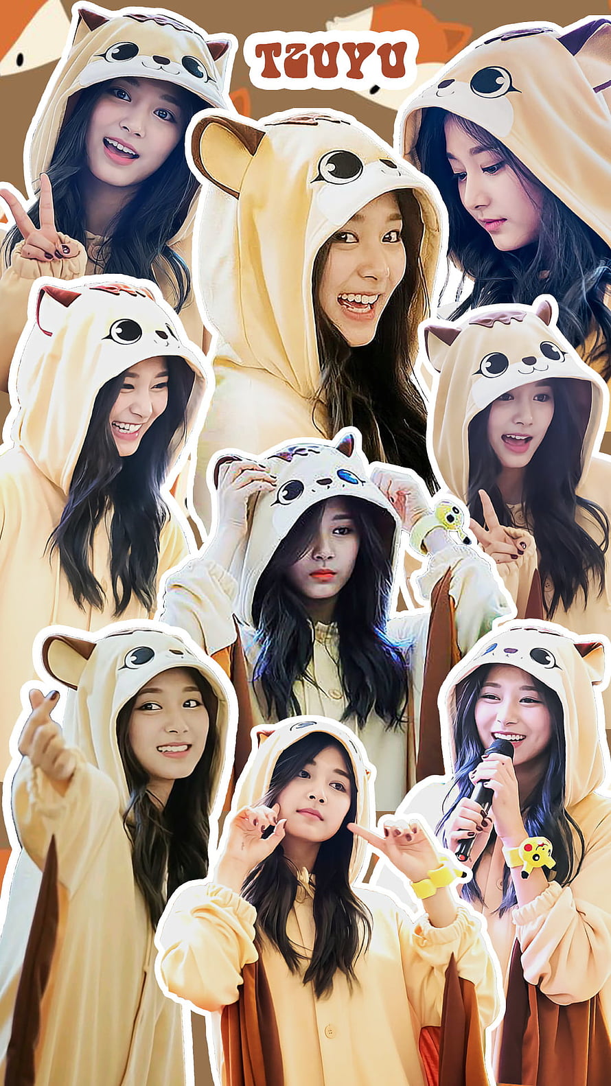 Tzuyu in Cute Animal Hoodie Collage | TWICE K-Pop Idol Wallpaper HD phone wallpaper