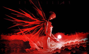 Evangelion Angel Figure Reaching for Light in Crimson Clouds HD wallpaper