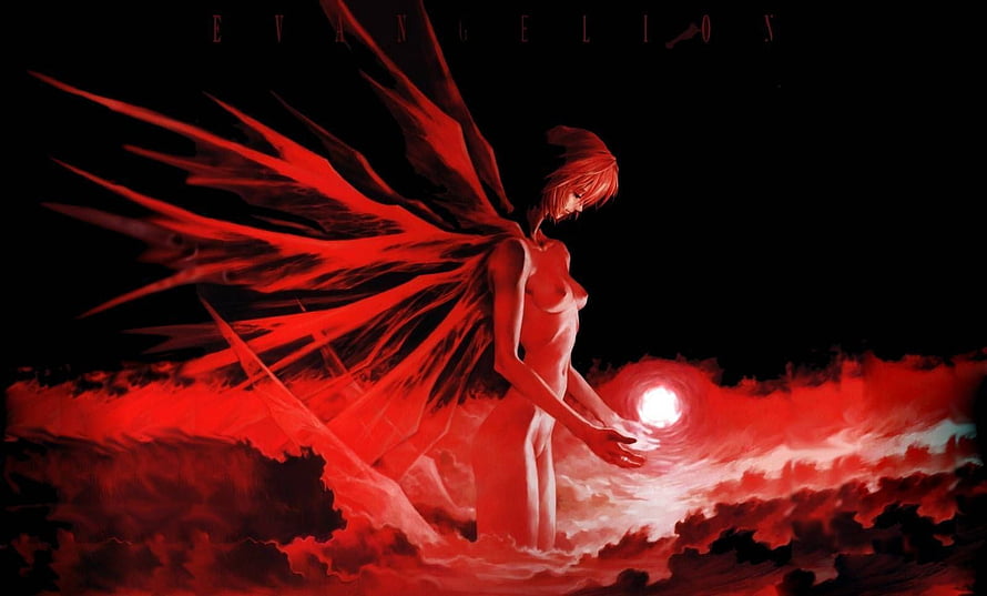 Evangelion Angel Figure Reaching for Light in Crimson Clouds HD wallpaper