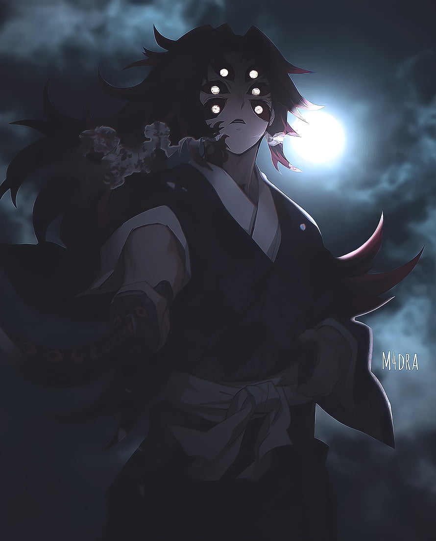 Kokushibo Demon Slayer Anime Character Under Full Moon HD phone wallpaper