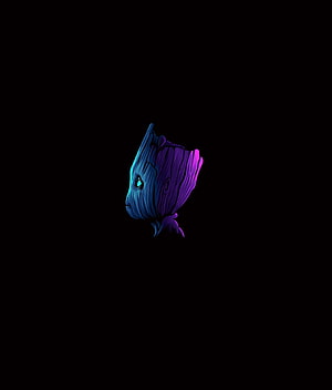 Baby Groot Neon Artwork with Blue and Purple Lighting on Black Background HD phone wallpaper