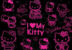 Hello Kitty Pink and Black Neon Line Art Collection with I Love Kitty Text HD wallpaper