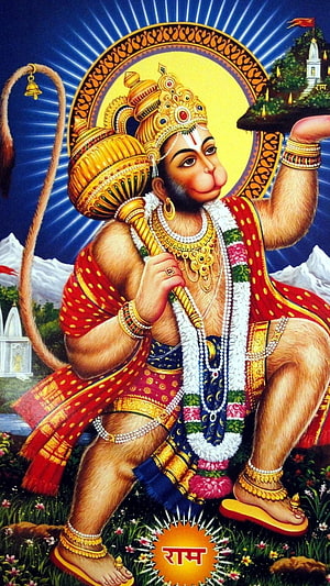 Lord Hanuman Carrying Dronagiri Mountain With Sanjeevani Herb Hindu Mythology Art, Hanuman, Hanumanji, Bajrangbali, Jay Bajrangbali HD phone wallpaper