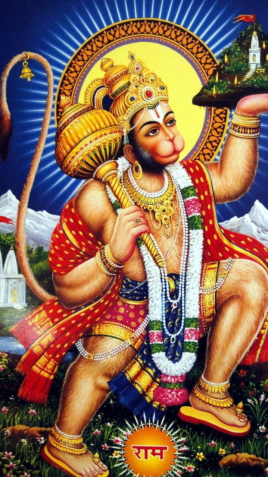 Lord Hanuman Carrying Dronagiri Mountain With Sanjeevani Herb Hindu Mythology Art, Hanuman, Hanumanji, Bajrangbali, Jay Bajrangbali HD phone wallpaper