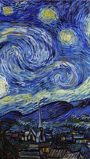 The Starry Night by Vincent van Gogh - Iconic Swirling Night Sky and Village Landscape Oil Painting HD phone wallpaper