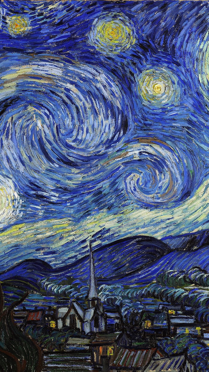 The Starry Night by Vincent van Gogh - Iconic Swirling Night Sky and Village Landscape Oil Painting HD phone wallpaper