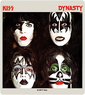 Kiss Dynasty Album Cover Art Featuring Four Band Members in Iconic Face Paint HD phone wallpaper