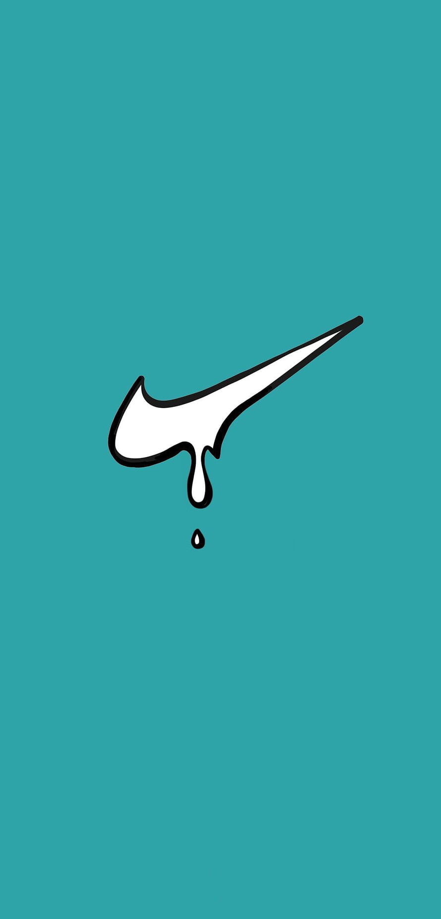 Dripping Nike Swoosh Logo on Teal Background Minimalist Vector Art HD phone wallpaper