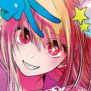 Anime Girl With Pink Hair And Star Eyes Wearing Blue Gloves And Star Hair Clips HD phone wallpaper