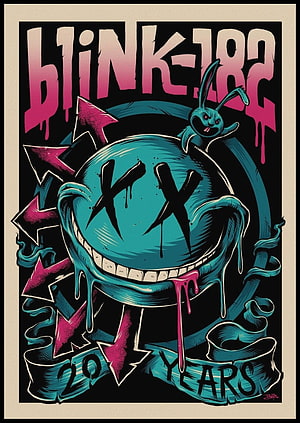 Blink-182 20 Years Anniversary Poster With Teal Skull And Bunny Mascot HD phone wallpaper
