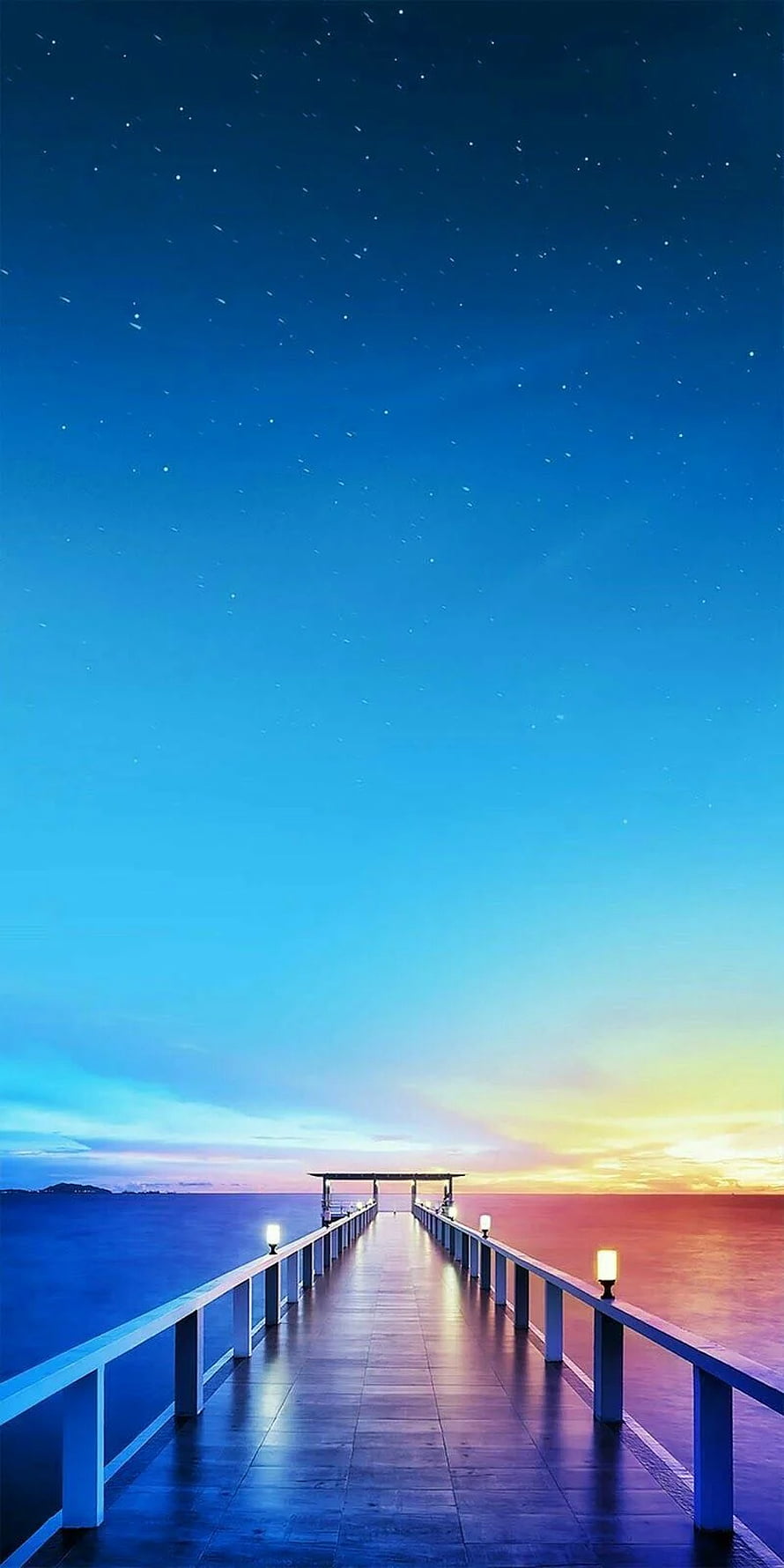 Serene Night Sky Over Ocean Pier With Star Trails And Sunset Horizon HD phone wallpaper