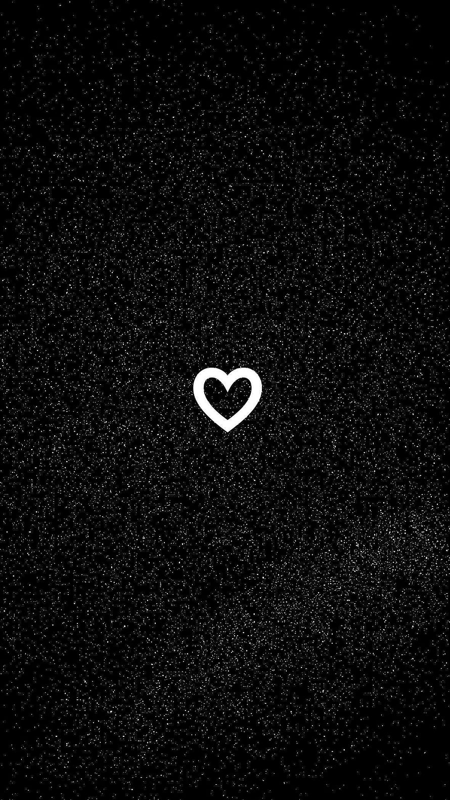 Minimalist White Heart Outline on Black Glitter Background HD phone wallpaper