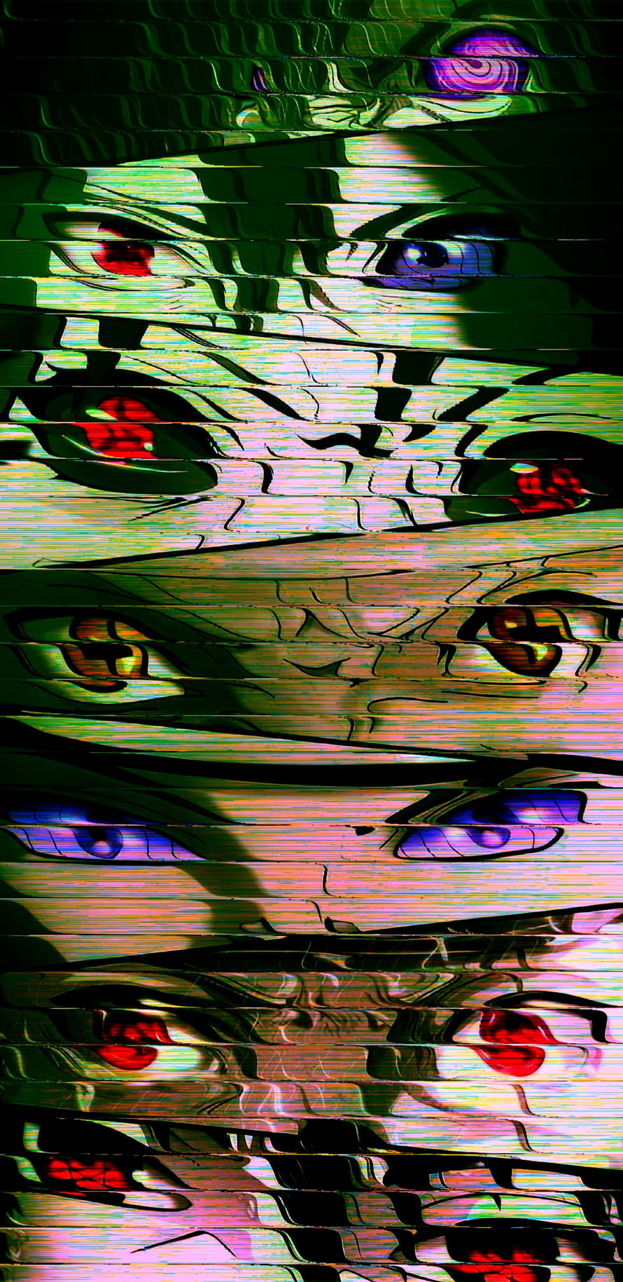 Naruto Shippuden Glitch Art Featuring Sharingan and Rinnegan Eye Techniques HD phone wallpaper
