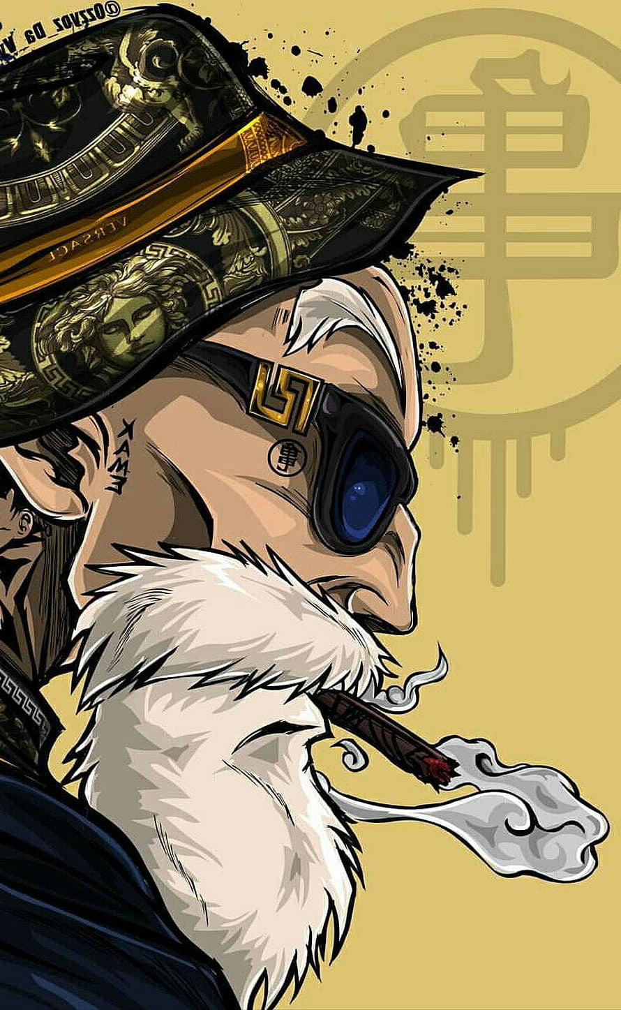 Versace Style Anime Man With White Beard Smoking Cigar, Supreme Weed Smokin - Smoke Weed - HD phone wallpaper