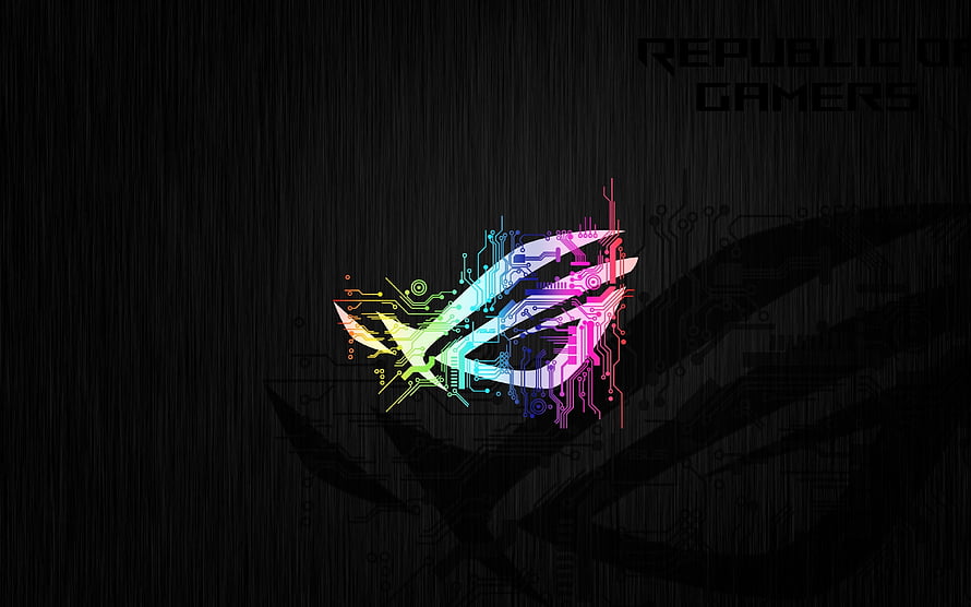 Republic of Gamers RGB Circuit Logo on Dark Textured Background HD wallpaper