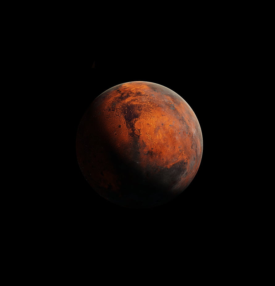 Mars Planet Surface in Deep Space with Craters and Rusty Terrain HD phone wallpaper