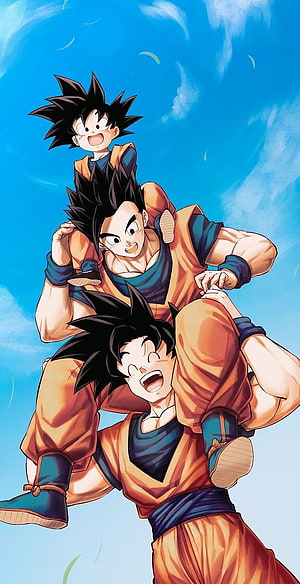 Dragon Ball Z Goku Family Portrait with Gohan and Kid Goku HD phone wallpaper