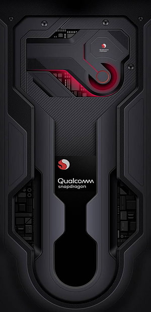 Qualcomm Snapdragon Processor Design with Red Circuit Accents and Carbon Fiber Texture HD phone wallpaper
