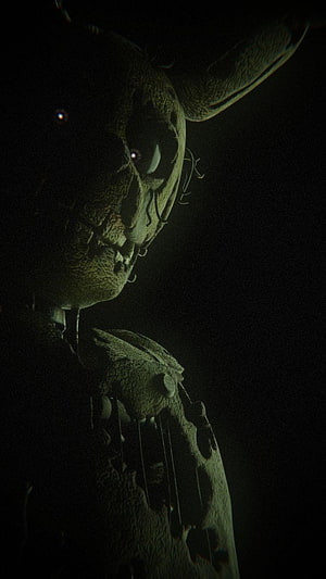 Springtrap animatronic rabbit in dark horror scene from Five Nights at Freddy's HD phone wallpaper