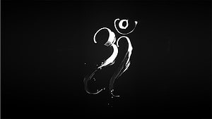 White Om Symbol Brush Stroke on Black Background HD wallpaper