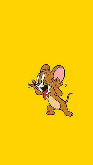 Jerry the Mouse from Tom and Jerry in a Funny Cartoon Pose on Yellow Background HD phone wallpaper