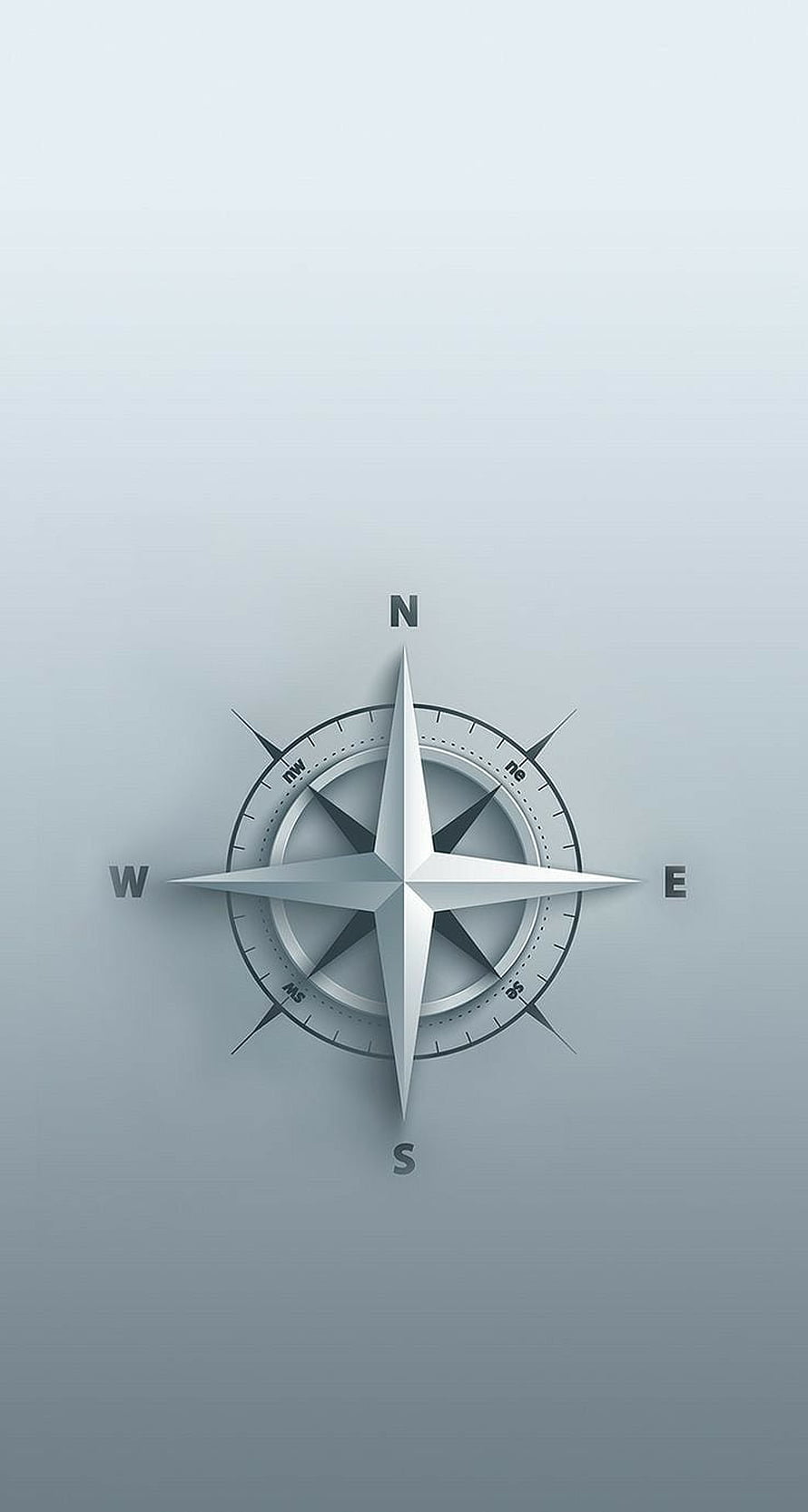 Minimalist Compass Rose Navigation Symbol on Soft Blue Gradient Background HD phone wallpaper