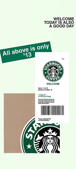 Starbucks Coffee Receipt and Cup Logo on Mint Green Background HD phone wallpaper