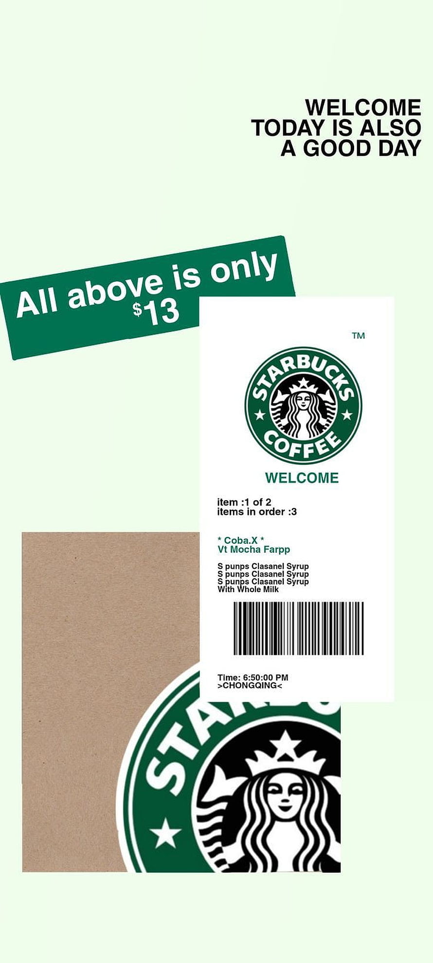Starbucks Coffee Receipt and Cup Logo on Mint Green Background HD phone wallpaper