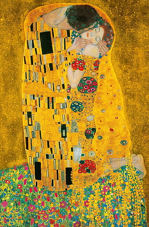 Gustav Klimt The Kiss: Golden Embrace in Art Nouveau Style HD phone wallpaper