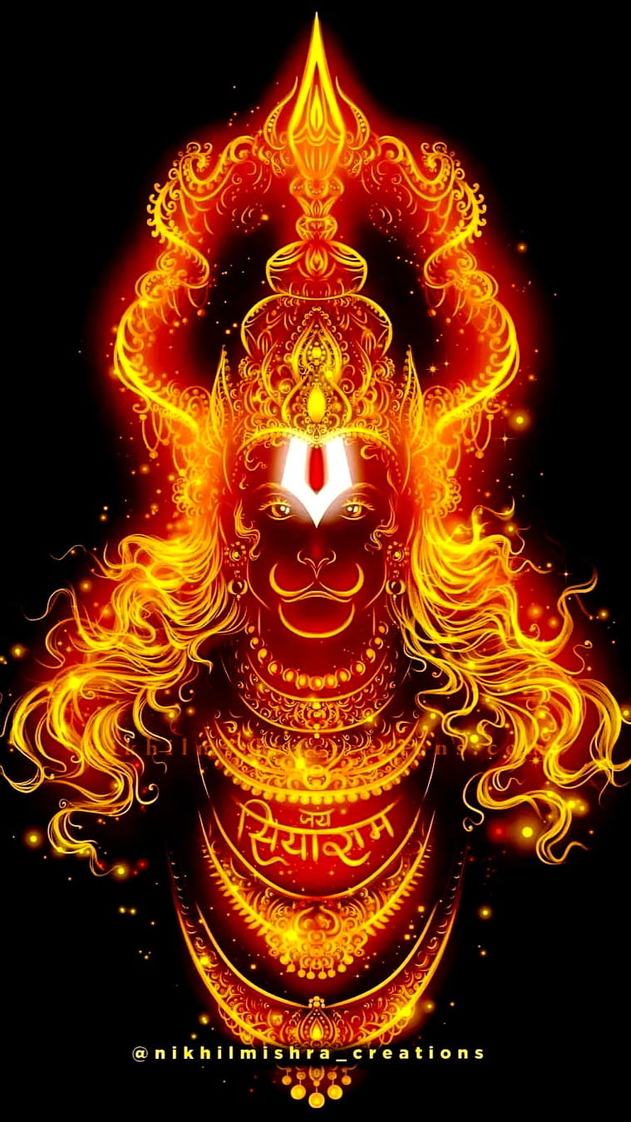 Glowing Hanuman Portrait with Intricate Golden Mandala Patterns and Fire Effects, Hanuman god pic, mahadeva, spiritual, good, hanumaan, humanity HD phone wallpaper