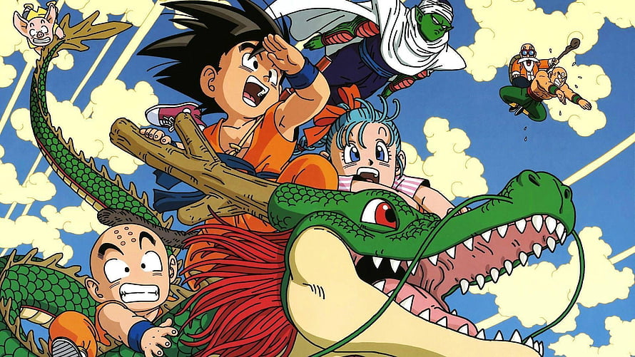 Dragon Ball Z Goku and Friends Riding Shenron Dragon in the Sky HD wallpaper