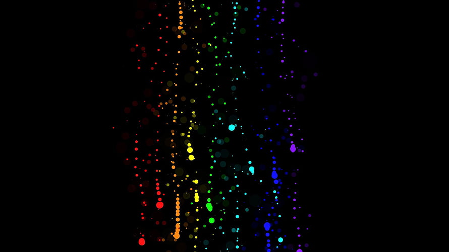 Vibrant Rainbow Bokeh Light Particles on a Deep Black Background HD wallpaper