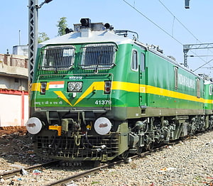 Indian Railways WAP-7 Electric Locomotive 41379 in Green and Yellow Livery HD wallpaper