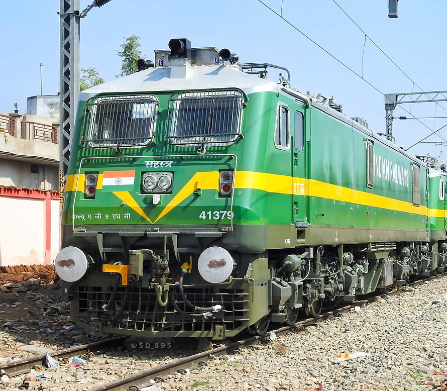 Indian Railways WAP-7 Electric Locomotive 41379 in Green and Yellow Livery HD wallpaper