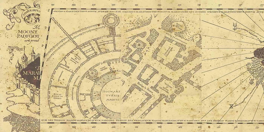 Harry Potter Marauder's Map of Hogwarts Castle with Moony Padfoot Inscription HD wallpaper