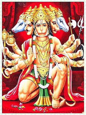 Panchamukhi Hanuman Five-Faced Hindu Deity Illustration with Traditional Ornaments, Anjaneya Swamy - Panchamukhi Hanuman -, Panchamukha Hanuman HD phone wallpaper