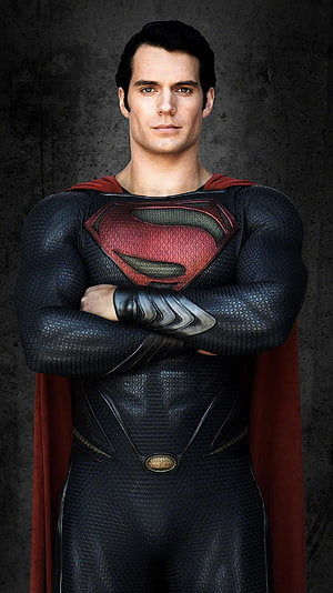 Henry Cavill as Superman in Black Suit with Red Cape and S-Shield Emblem, Man of Steel (2013) . Moviemania. Superman henry cavill, Supergirl superman, Superman cavill, Henry Cavill Superman HD phone wallpaper
