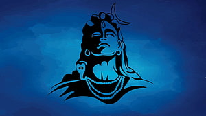 Silhouette of Lord Shiva with Crescent Moon and Snake on Blue Background HD wallpaper