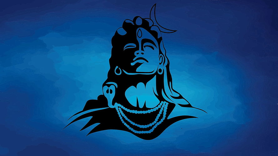Silhouette of Lord Shiva with Crescent Moon and Snake on Blue Background HD wallpaper