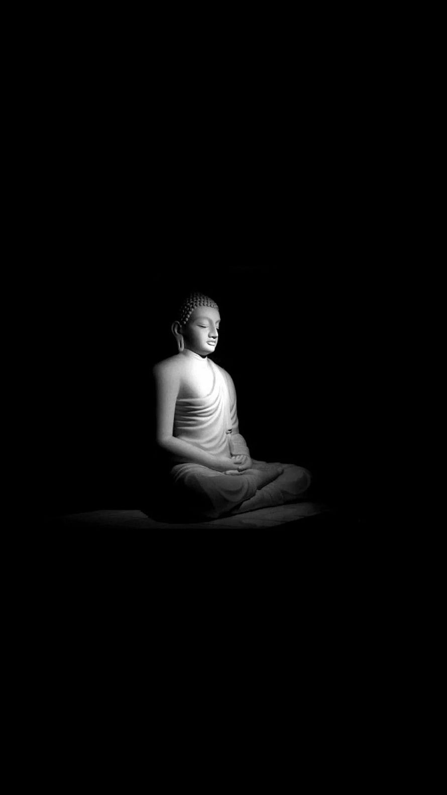 Serene White Buddha Statue Meditating in Darkness HD phone wallpaper