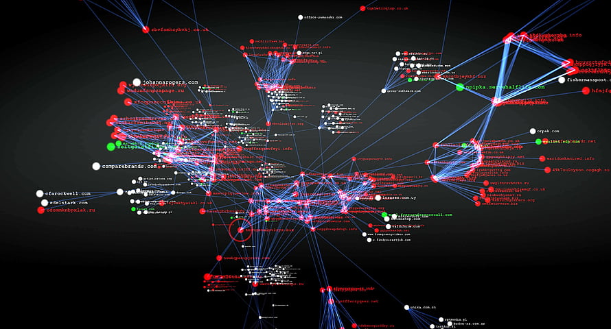 Cybersecurity Network Graph with Glowing Nodes and Connections on Dark Background HD wallpaper