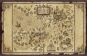 Vintage Illustrated Map of the Wizarding World of Harry Potter HD wallpaper