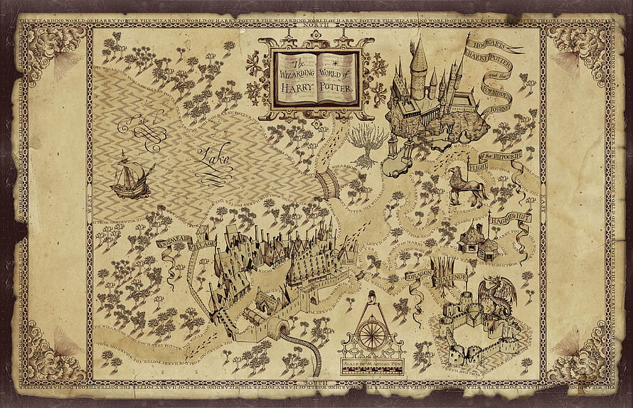 Vintage Illustrated Map of the Wizarding World of Harry Potter HD wallpaper