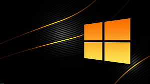 Windows 10 Orange Logo on Black Background with Dynamic Curved Lines HD wallpaper