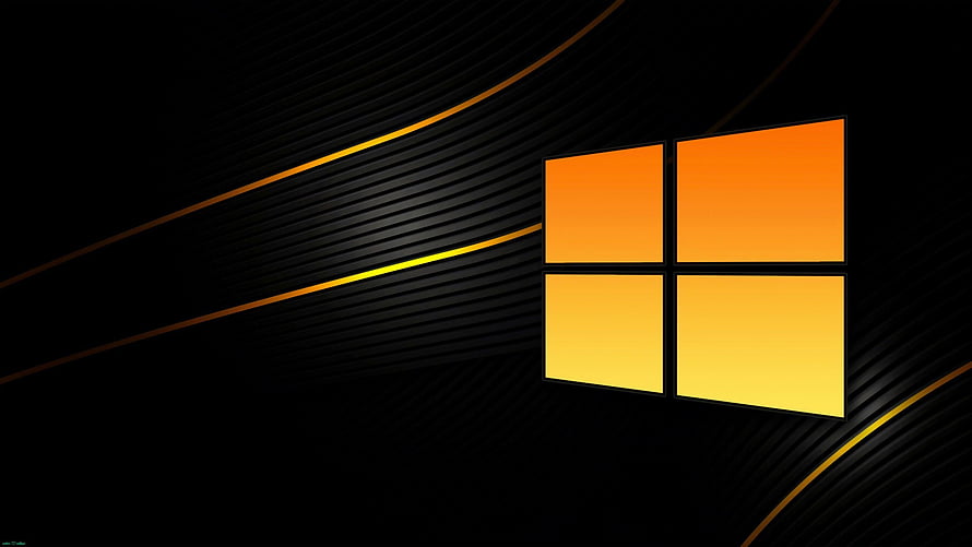 Windows 10 Orange Logo on Black Background with Dynamic Curved Lines HD wallpaper