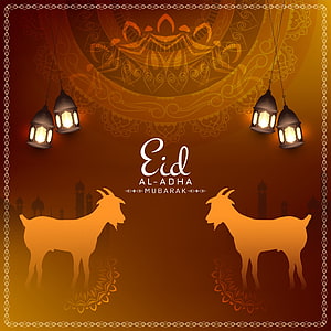 Eid Al-Adha Mubarak Greeting Card with Lanterns and Goat Silhouettes HD phone wallpaper