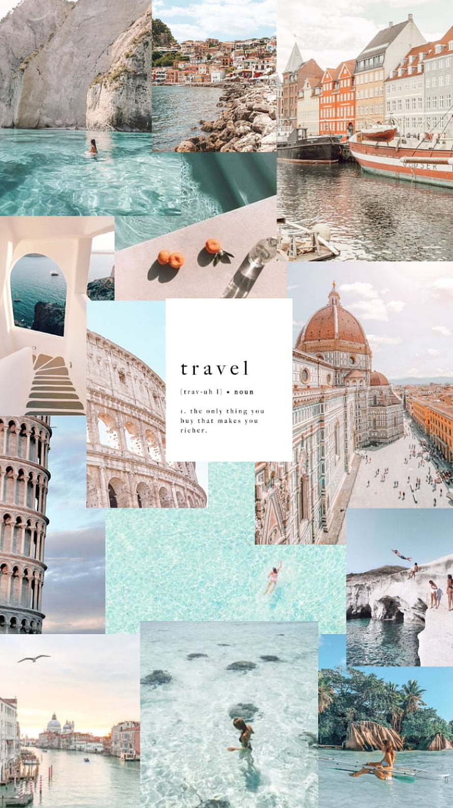 European Travel Collage Featuring Rome, Florence, and Coastal Scenery HD phone wallpaper