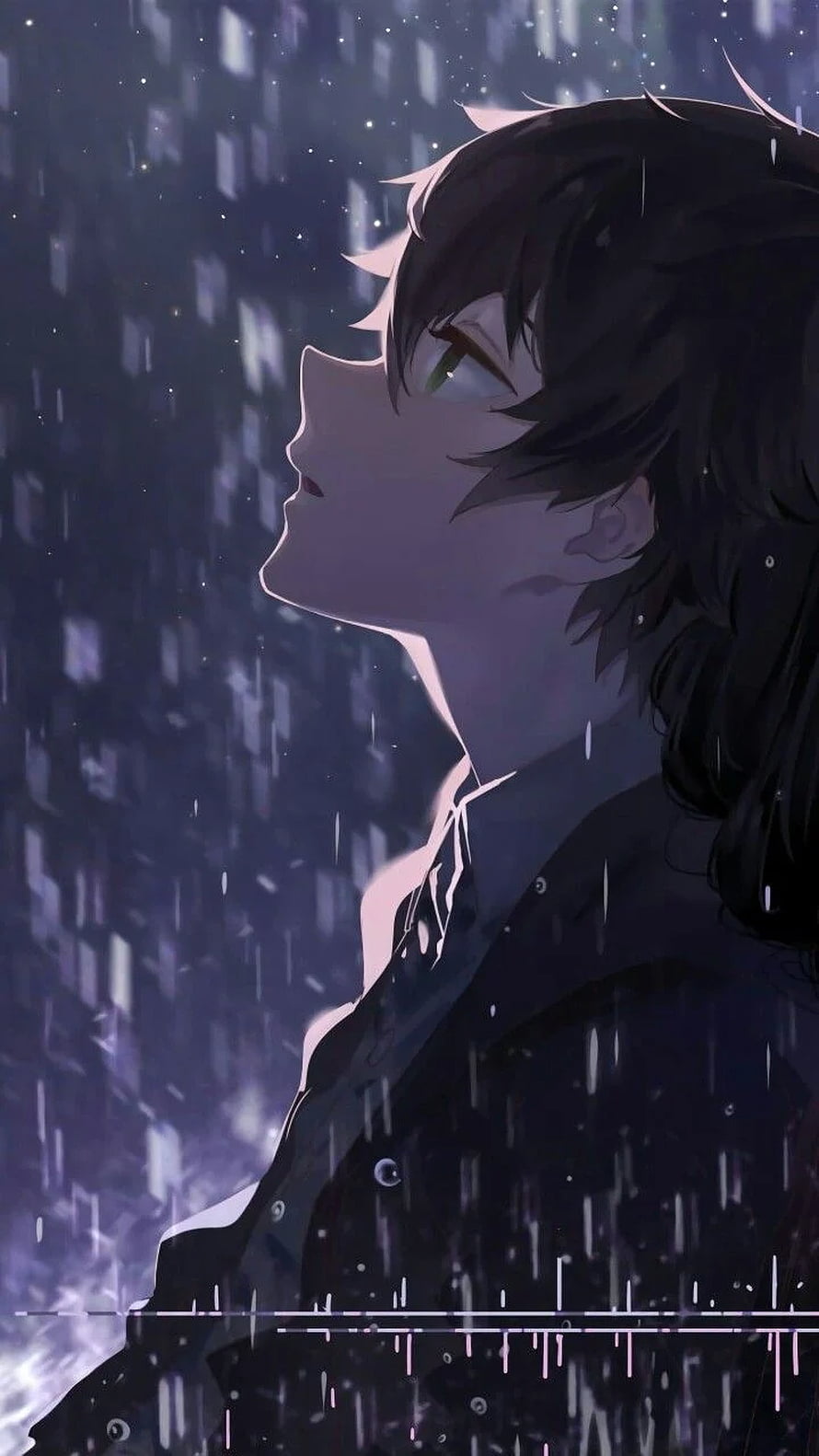 Anime Boy Looking Up In The Rain With A Melancholic Expression HD phone wallpaper