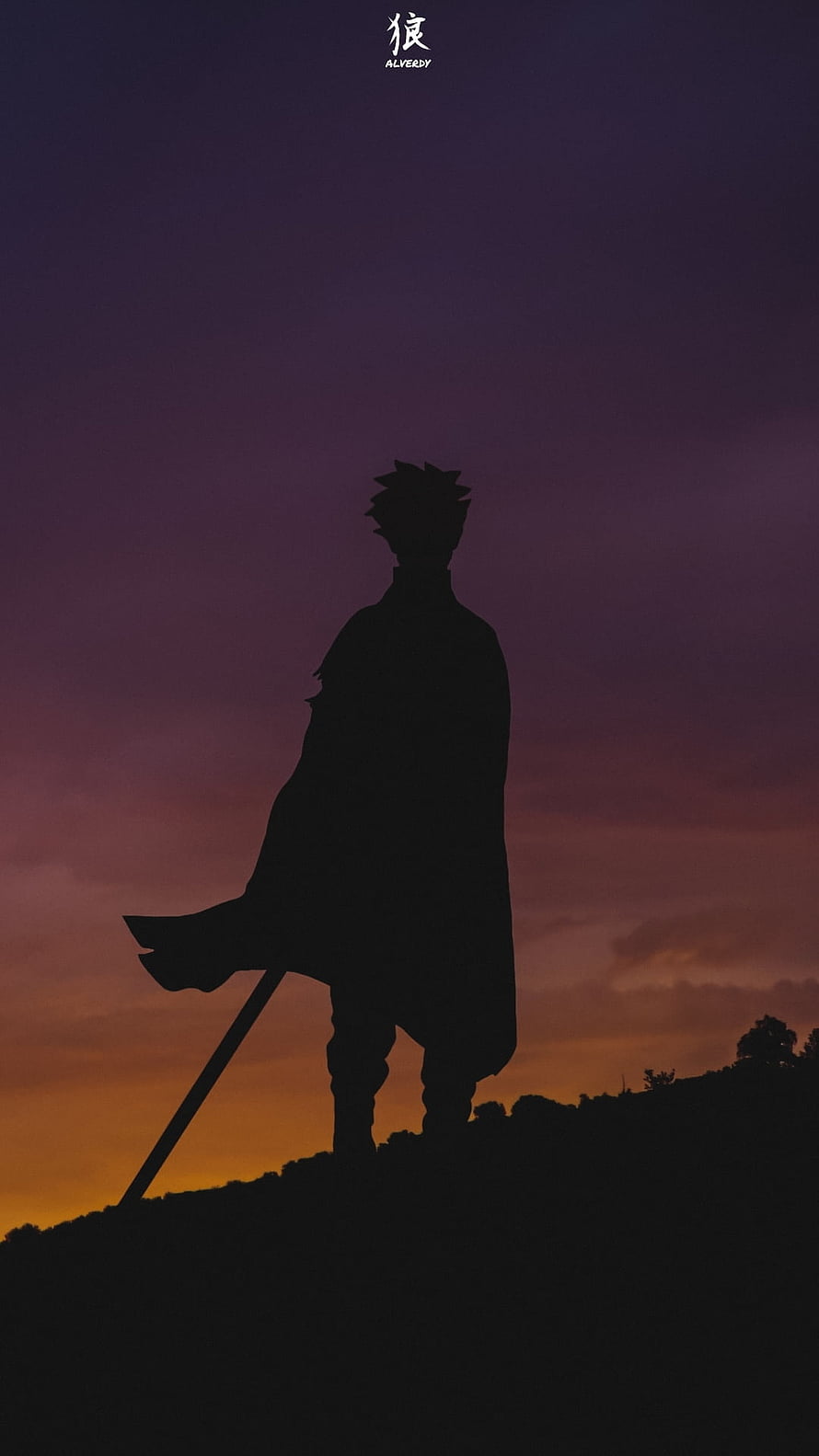 Boruto Uzumaki Silhouette Standing on Hilltop at Sunset HD phone wallpaper